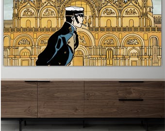 Druck auf Leinwand Corto Maltese San Marco, künstlerische Reproduktion, Comic. Poster oder Bilder fertig zum Aufhängen, Innendekoration. Vintage Comics.