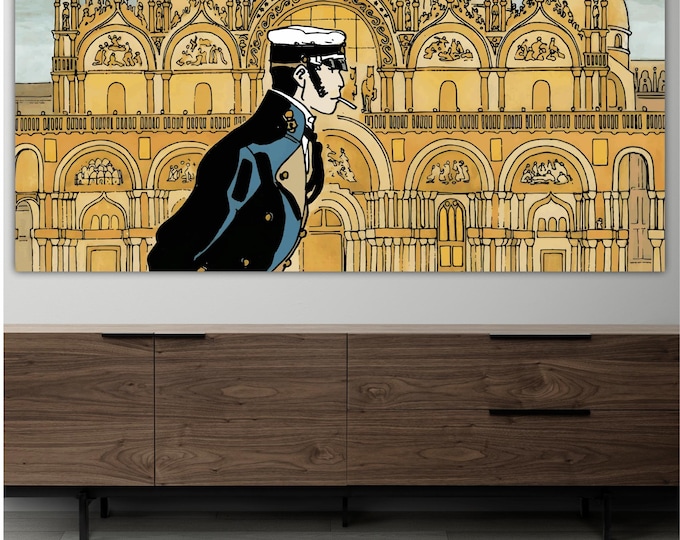 Print on canvas Corto Maltese San Marco, Artistic Reproduction, Comic. Poster or Picture ready to hang, interior decoration. Vintage Comics.