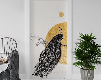 Sticker Decal for Door, Window, Fridge, Japan Bird, Peel and Stick PVC