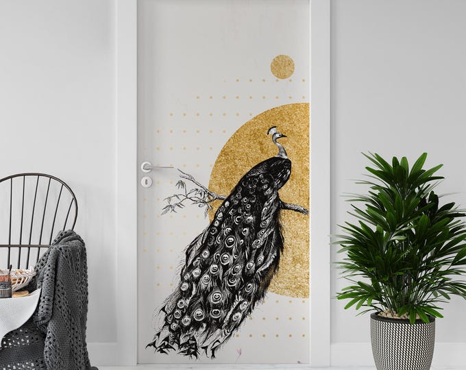 Sticker Decal for Door, Window, Fridge, Japan Bird, Peel and Stick PVC