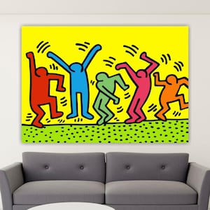 Print on canvas Keith Haring, Artistic Reproduction, Men dancing. Poster or Picture ready to hang, interior decoration.