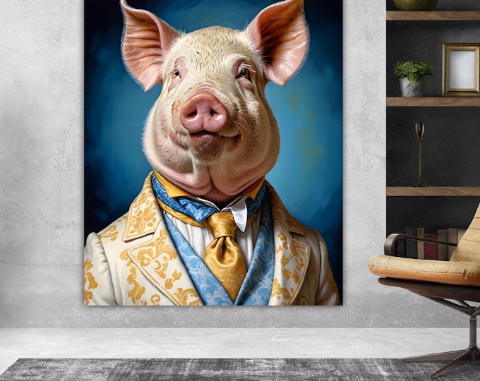 Pig Noble Fashion Canvas Print: Pop Art Reproduction, Ready to Hang