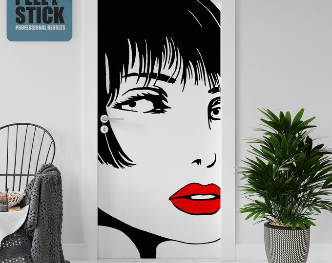 Sticker Decal for Door, Window, Fridge, Valentina Red Lips Reproduction, Peel and Stick PVC