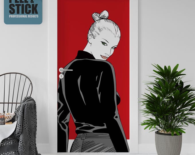 Sticker Decal for Door, Window, Fridge, Eva Kant Red Reproduction, Peel and Stick PVC