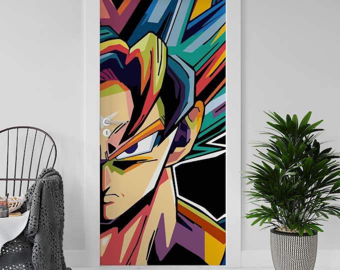 Sticker Decal for Door, Manga Dragon Ball Goku, Peel and Stick PVC