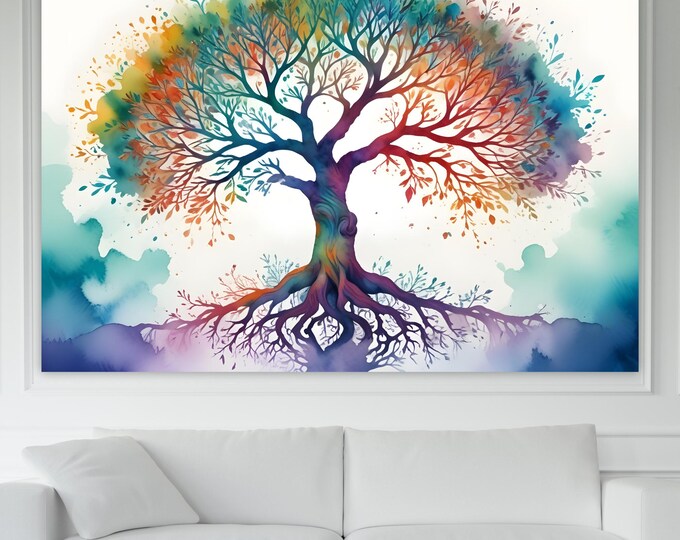 Zen Tree of Life White Canvas Print: Yoga Art Reproduction, Ready to Hang