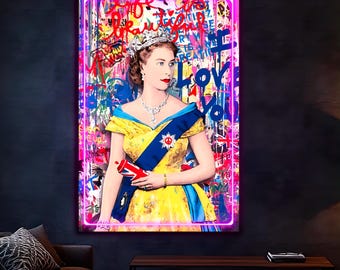 Queen Elizabeth Reproduction Neon Art: Pop art LED sign, ready to hang, Canvas Print