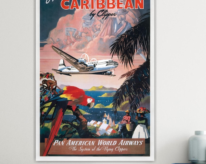 Vintage Panamerica Carabian Artistic Reproduction Canvas Print: Handmade Movie art