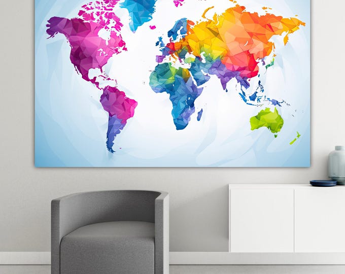 World Map Canvas Print: colorful background, Art Deco Reproduction