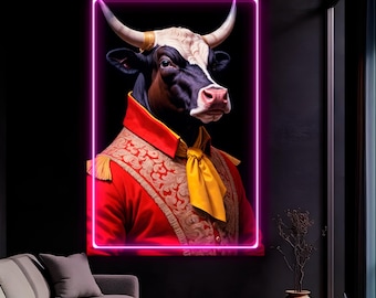 Bull Reproduction Neon Art: Pop art LED sign, ready to hang, Canvas Print
