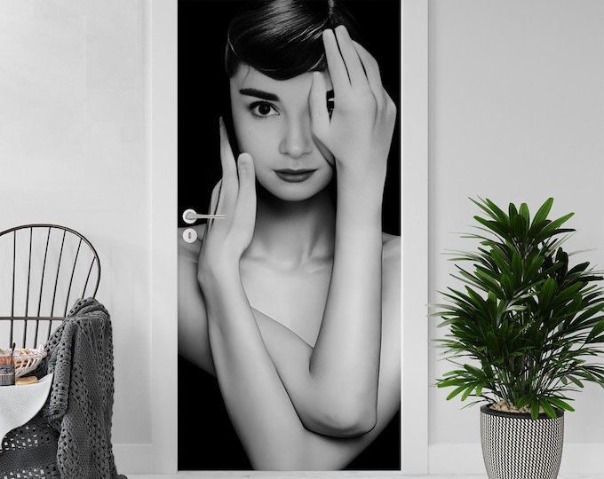 Sticker Decal for Door, Window, Fridge, Audrey Hepburn Reproduction, Peel and Stick PVC