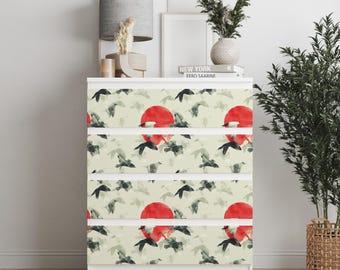 Personalized adhesives IKEA MALM dresser overlay, Birds at Sunset, Coverings for 2, 3, 4, 6 drawers