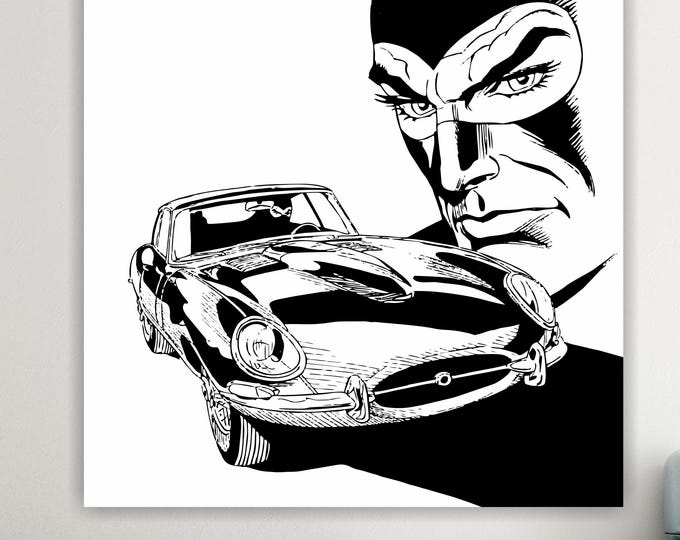 Diabolik Jaguar Canvas Print: Italian Comic Art, Ready to Hang or Rolled Canvas