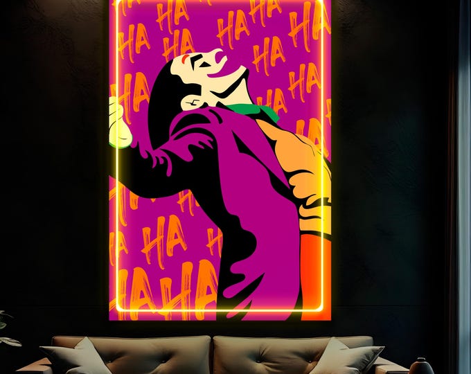 Joker Reproduction Neon Art: Pop art LED sign, ready to hang, Canvas Print