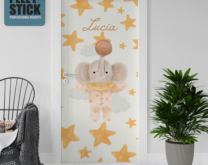 Sticker Decal for Door, Window, Fridge, Baby Elephant, Peel and Stick PVC
