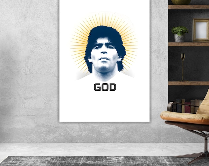 Maradona Football Player GOD Portrait, Canvas Art Print: Reproduction Ready to Hang