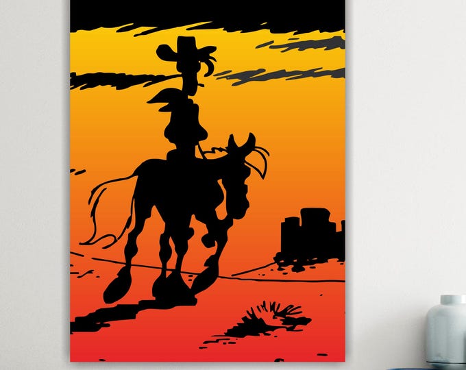 Lucky Luke Sunset Print, Art Deco Canvas, Ready to Hang