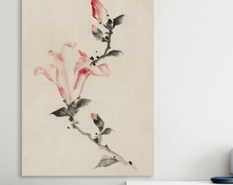 Hokusai Japanese Art Canvas Print: Pink Blossom Handmade Italian Art Reproduction