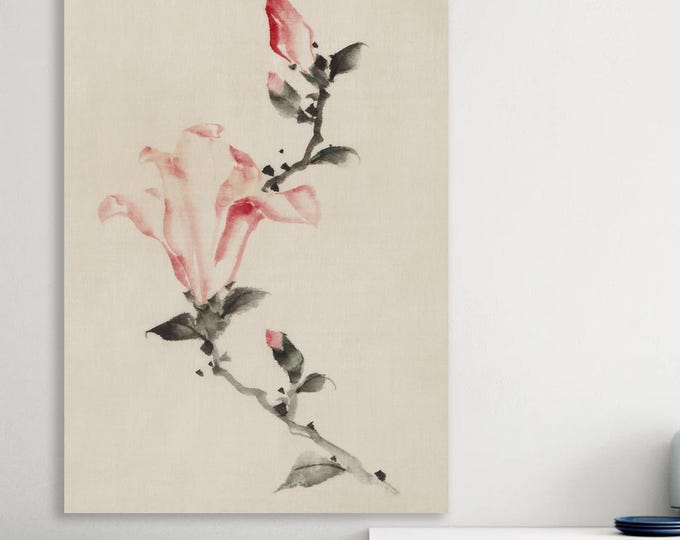 Hokusai Japanese Art Canvas Print: Pink Blossom Handmade Italian Art Reproduction