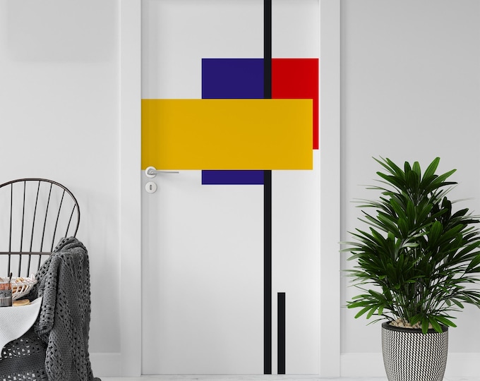 Sticker Decal for Door, Window, Fridge, Bauhaus Mondrian02, Peel and Stick PVC