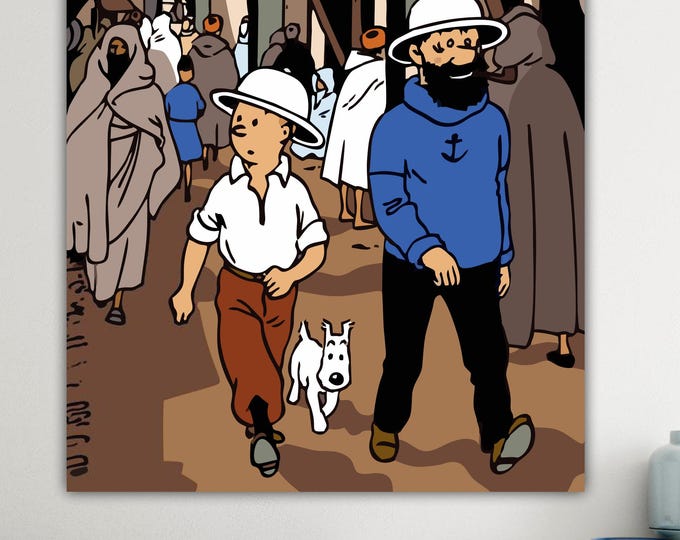 Tintin Arabia Canvas Print: Italian Anime Comic Art, Ready to Hang