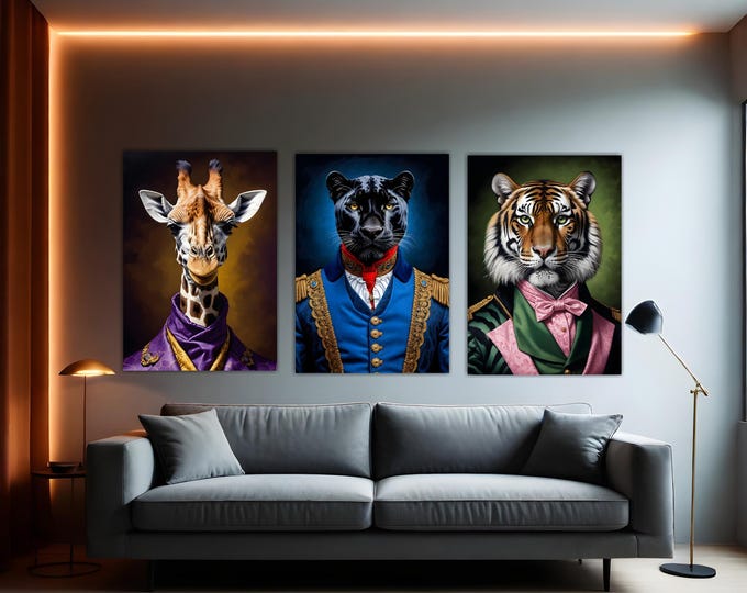 Big Animals Noble Canvas Print Set of three: Giraffe, Panther, Tiger
