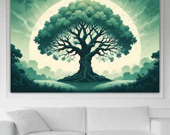 Zen Tree of Life Green Canvas Print: Yoga Art Reproduction, Ready to Hang