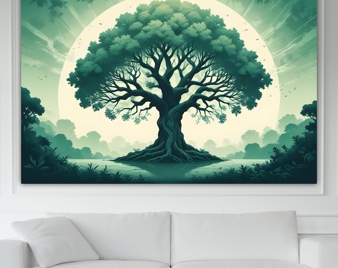 Zen Tree of Life Green Canvas Print: Yoga Art Reproduction, Ready to Hang