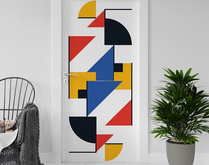Sticker Decal for Door, Window, Fridge, Bauhaus Mondrian05, Peel and Stick PVC