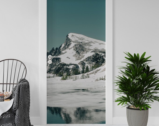 Sticker Decal for Door, Window, Fridge, WInter Mountains, Peel and Stick PVC
