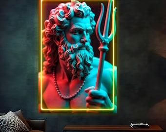 Poseidon Neon Art: Pop art LED sign, ready to hang, Canvas Print