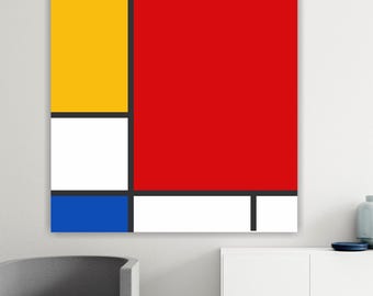 Mondrian Bauhaus04, Abrstract & Geometric Art: Handmade Canvas Print Ready to Hang