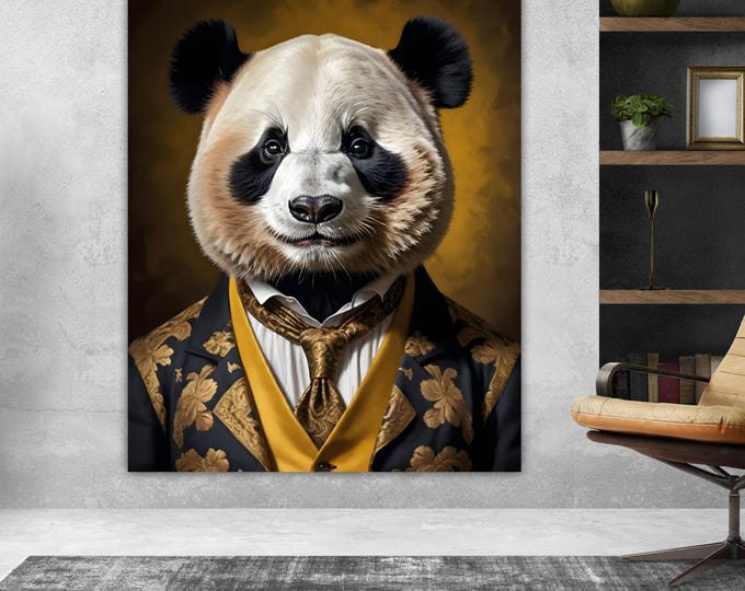Panda Noble Fashion Canvas Print: Pop Art Reproduction, Ready to Hang