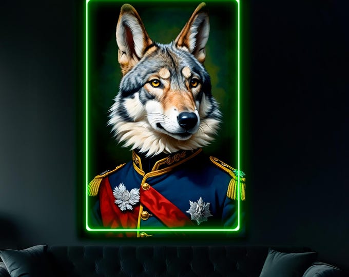 Wolf Reproduction Neon Art: Pop art LED sign, ready to hang, Canvas Print