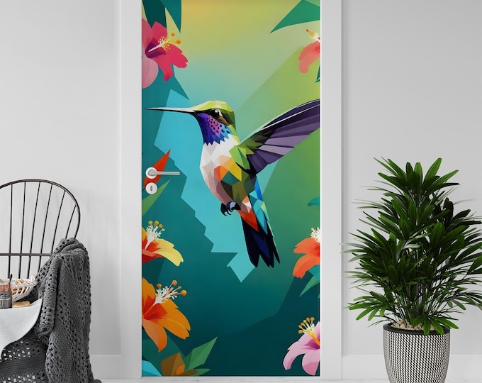 Sticker Decal for Door, Window, Fridge, Hummingbird, Peel and Stick PVC Self-adhesive Wrap