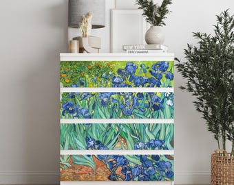 Personalized adhesives IKEA MALM dresser overlay, Van Gogh Iris, Coverings for 2, 3, 4, 6 drawers