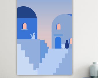 Mikonos Cat Boho Chic Canvas Print Ready to Hang: contemporary wall art