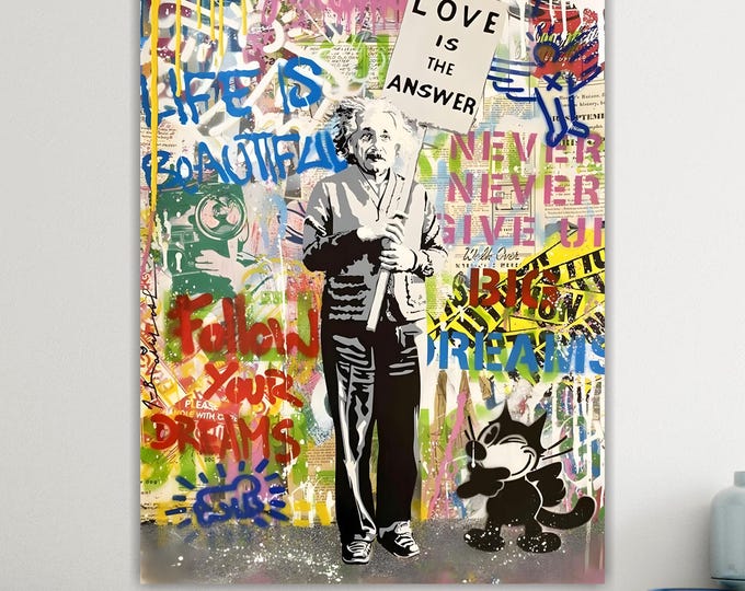 Graffiti Banksy Einstein, Art Reproduction, Print on canvas, poster or ready to hang