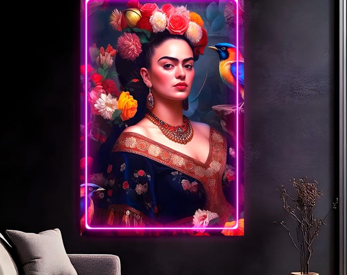 Frida Reproduction Neon Art: Pop art LED sign, ready to hang, Canvas Print