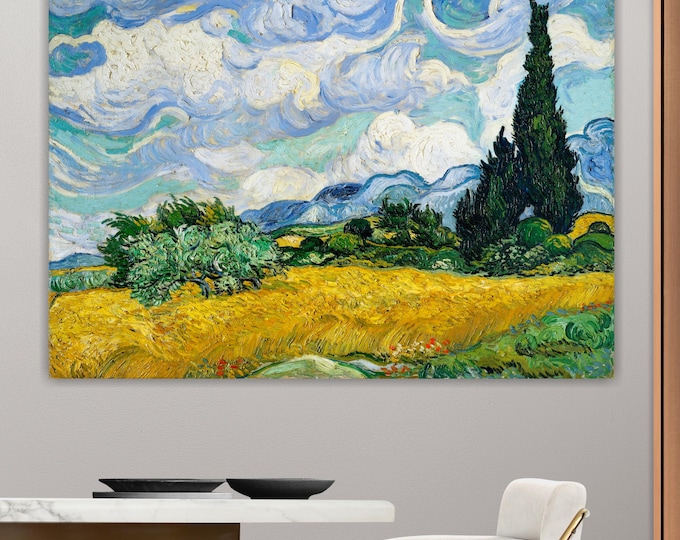 Van Gogh cypress trees Canvas Print: Handmade Italian Art Reproduction