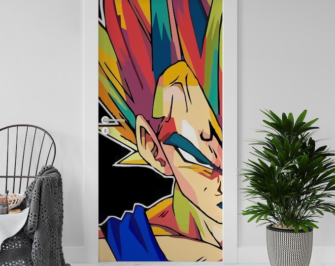 Sticker Decal for Door, Manga Dragon Ball Vegeta, Peel and Stick PVC