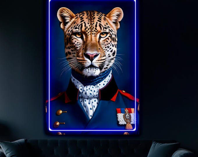 Leopard Reproduction Neon Art: Pop art LED sign, ready to hang, Canvas Print