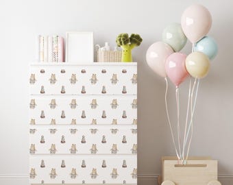 Personalized adhesives IKEA MALM dresser overlay, Teddy Bears, Coverings for 2, 3, 4, 6 drawers