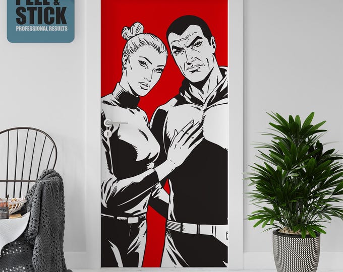 Sticker Decal for Door, Window, Fridge, Diabolik & Eva Red Reproduction, Peel and Stick PVC