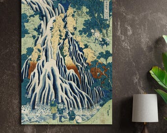 Hokusai Japanese Art Canvas Print: Waterfall Handmade Italian Art Reproduction
