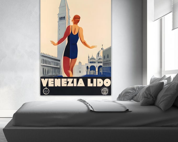 Vintage Venice Lido Italy Artistic Reproduction Canvas Print: Handmade italian art
