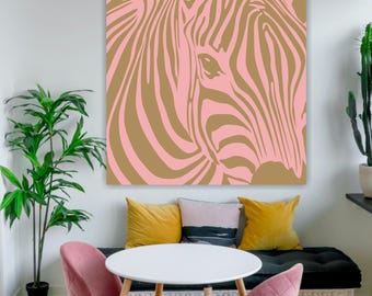 Zebra Gold and Pink, Animals, Art Reproduction Canvas Print: Pop Art Zoo