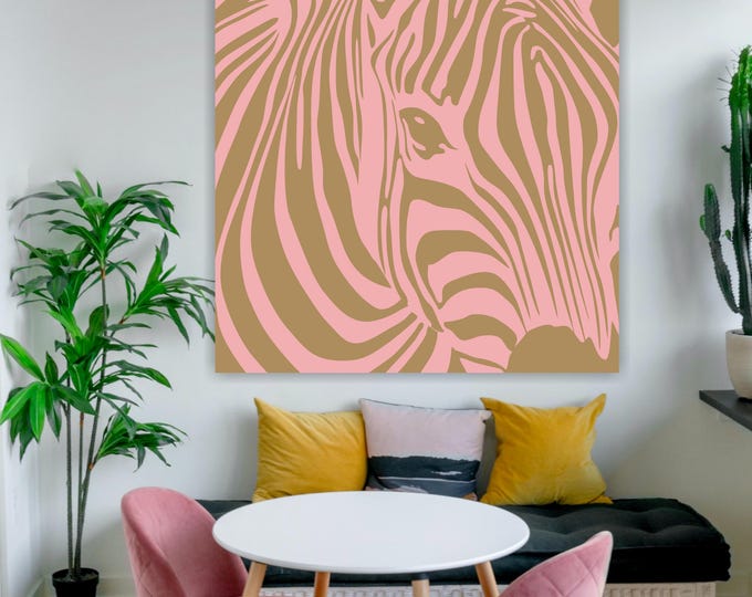 Zebra Gold and Pink, Animals, Art Reproduction Canvas Print: Pop Art Zoo