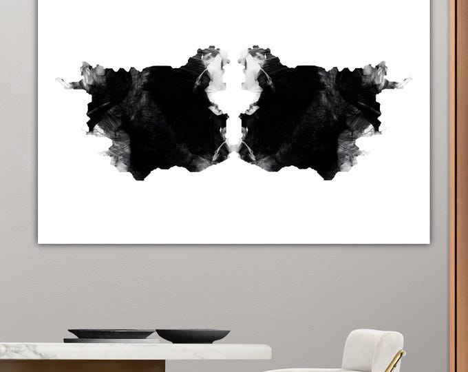 Rorscach Black Ink Art Reproduction, Abstract Canvas Print: B51 Ready to Hang