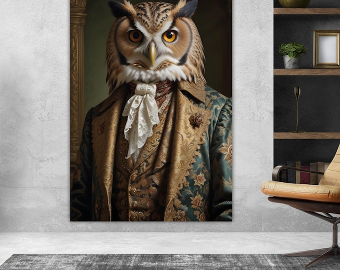 Owl Noble Fashion Canvas Print: Pop Art Reproduction, Ready to Hang